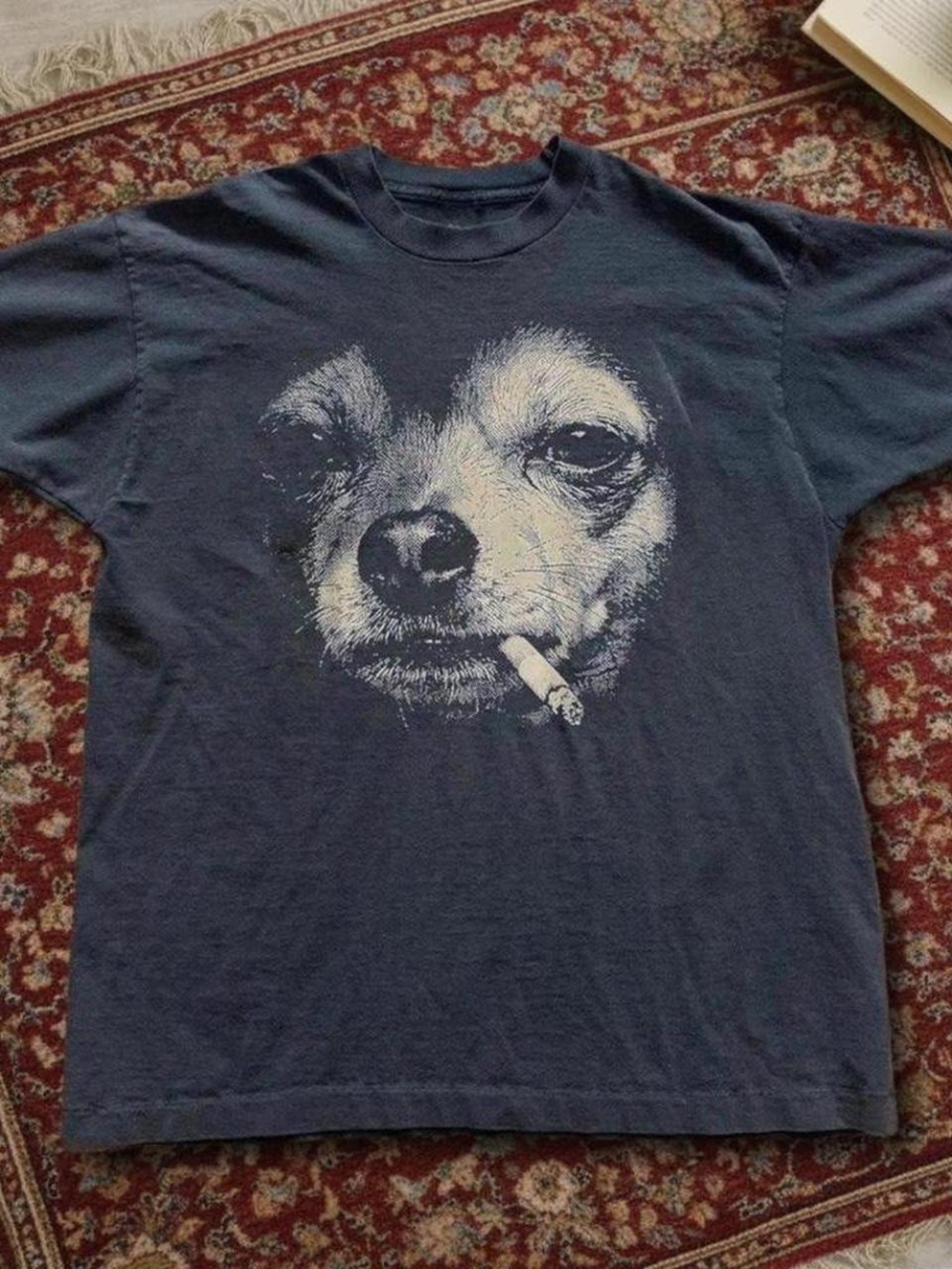 Black Dog Graphic T‑Shirt with Smoking Chihuahua Print